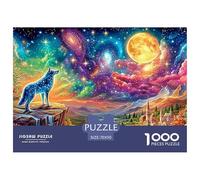 Lobo Estrellado en el acantilado sobre el Valle Iluminado por la Luna Puzzle De 1000 Piezas Lobo Fresco Cartón Reciclado Premium, Regalo para Todas Las Edades 70x50cm/1000pcs