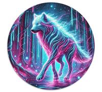 Lobo Fantasía Puzzle para Adultos 1000 Piezas Redondo Escena Luz Bosque