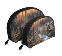 Lobo, Fauna, Bolsa de Maquillaje de Concha, Monedero pequeño para Mujer, Bolsa de artículos de tocador, Bolsa de cosméticos, 2 Piezas