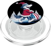 Lobo Feliz con Bolsa de Papá Noel para Navidad Divertida PopSockets PopGrip para MagSafe
