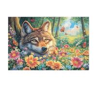 Lobo Flor Bosque Vida Silvestre Naturaleza Salvaje Rural Puzzle 1000 Piezas para Adultos Divertido Agradable Y Relajante Ocio Familiar Y Hobby 1000 PCS（75x50cm）