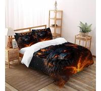 Lobo Fuego Funda Edredon 3 Piezas con Impresión En 3D Magic ForestAnimal con Funda Almohada Double（200x200cm） 100% Microfibra Juego De Ropa De Cama para