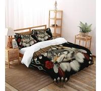 Lobo Funda De Edredón 3 Piezas con Impresión En 3D Totem ForestAnimal con Cremallera Y Funda De Almohada Super King（260x220cm） Microfibra Ropa De Cama