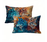 Lobo Fundas Cojines 40x80 Terciopelo Juego de 2, Funda Cojin Otoño, Cómodo y Transpirables Funda Almohada para Sala de Estar y Dormitorio Cojines Decorativos, Disponible para Todas Estaciones K2-298