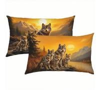 Lobo Fundas Cojines 50x60 Lino Juego de 2, Lujosas Funda Cojin Naranja Súper Suaves y Cómodas, Funda de Almohada con Cremallera Oculta, Durable y Fácil Cuidado, Adecuado para Sofá, Cama, Silla S6-138