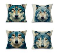 Lobo Fundas Cojines Sofa, Animal Funda de Cojín Decorativa 50x50cm Juego de 4, Cuadradas Suaves Pillow Case con Cremallera Invisible, Decorativa para Sofá y Cama, Salón Exterior Jardin, Regalos 8-4346