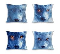 Lobo Fundas Cojines Sofa, Azul Funda de Cojín Decorativa 50x50cm Juego de 4, Cuadradas Suaves Pillow Case con Cremallera Invisible, Decorativa para Sofá y Cama, Salón Exterior Jardin, Regalos 4-2616