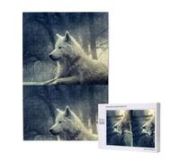Lobo Gris a la luz de la Luna, Juego de Rompecabezas para Adultos de 1000 Piezas, Rompecabezas desafiantes.
