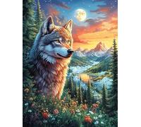 Lobo Gris a la luz de la Luna Rompecabezas 1000 Piezas Cartón Grueso para Coleccionistas Pintura al óleo de Animales y Plantas Eventos Team Building Relajación Mental Ocio En Casa Reye