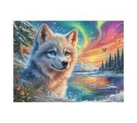Lobo Gris bajo la Aurora Boreal Puzzle 500 Piezas Cartón Resistente para Parejas Entrenamiento Cerebral Estimulación Mental Juego Familiar 500 PCS
