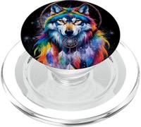 Lobo Gris Caza Terreno Helado, Luna Helada, Bosque, Galaxia PopSockets PopGrip para MagSafe