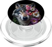 Lobo Gris Caza Terreno Helado, Luna Helada, Bosque, Galaxia PopSockets PopGrip para MagSafe