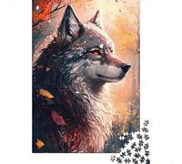 Lobo Gris del Bosque Puzzle de 1000 Piezas Cartón para Adultos Paisaje de Otoño Juego de Puzzle 1000 Piezas Familia Relajación Decoración 70x50cm/1000pcs