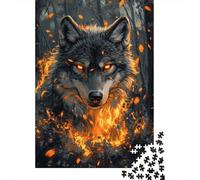 Lobo Gris del Bosque Puzzle de 1000 Piezas Puzzle para Adultos Papel Arte de la Llama única Relajación Enfoque Decoración Familiar Regalo 70x50cm/1000pcs