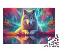 Lobo Gris del Bosque Puzzle para Adultos Puzzle de 1000 Piezas Reflejo Colorido de Ensueño Juego de Puzzle 1000 Piezas Relajación en Casa 70x50cm/1000pcs