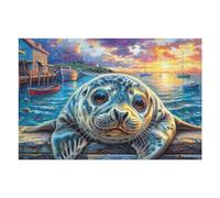 Lobo Gris en el Arroyo Rompecabezas 1000 Piezas Cartón Grueso para Mayores Pinniped Rock Water Noches Juegos Familiares Estimulación Mental Regalo San Valentín 1000 PCS