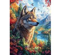 Lobo Gris en Las Flores Puzzle 1000 Piezas Cartón Blanco Premium para Expertos Cuentos de Hadas de Animales Salvajes fantásticos Eventos Team Building Ejercita La Mente Hobby Y Ocio