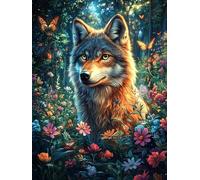 Lobo Gris en Las Flores Puzzle 1000 Piezas Papel Mayores Animales y Plantas fantásticos Terapia Ocupacional Alivio Estrés Tiempo Libre En Casa Regalo Original 1000 PCS