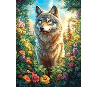 Lobo Gris en Las Flores Rompecabezas 500 Piezas Cartón Grueso para Mayores Cuentos de Hadas de Animales y Plantas Noches Juegos Familiares Estimulación Mental Regalo San Valentín 500 P