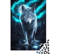 Lobo Gris Místico Puzzle de 1000 Piezas Papel para Adultos Bosque Nocturno Aurora Juego de Puzzle 1000 Piezas Relajación Familia Enfoque Regalo Hogar 38x26cm/1000pcs