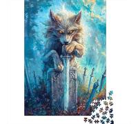 Lobo Gris Místico Puzzle de 1000 Piezas Papel para Adultos Espada Mágica Escena Fantasía Juego de Puzzle 1000 Piezas Relajación Hogar Regalo 70x50cm/1000pcs