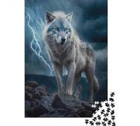 Lobo Gris Poderoso Puzzle de 1000 Piezas Papel Juego de Puzzle 1000 Piezas para Adultos Noche de Tormenta Relajación Concentración Hogar Regalo 52x38cm/1000pcs