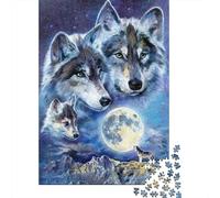 Lobo Gris Puzzle de 1000 Piezas Papel Adultos Noche de Luna Llanura Salvaje Juego de Puzzle 1000 Piezas Relajación Decoración Hogar Interacción Familiar 38x26cm/1000pcs