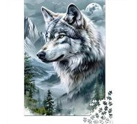 Lobo Gris Puzzle de 1000 Piezas Papel para Adultos Bosque Montaña Nevada Juego de Puzzle 1000 Piezas Relajación Decoración Regalo 52x38cm/1000pcs