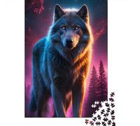 Lobo Gris Puzzle de 1000 Piezas Papel para Adultos Bosque Nocturno Juego de Puzzle 1000 Piezas Familia Relajación Decoración Regalo 38x26cm/1000pcs