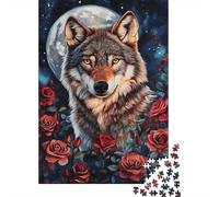 Lobo Gris Puzzle de 1000 Piezas Papel Puzzle para Adultos Noche Rosa Relajación Familia Decoración Regalo 38x26cm/1000pcs