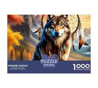 Lobo Gris Puzzle de 1000 Piezas Puzzle para Adultos Estilo Atrapasue?os Tribal Puzzle de Papel Relajante Decoración Hogar Diversión Familiar 38x26cm/1000pcs