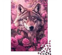 Lobo Gris Puzzle para Adultos Puzzle de 1000 Piezas Rosas Rosadas Relajación Atención Decoración Hogar Regalo para Familia 70x50cm/1000pcs
