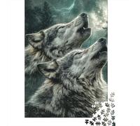 Lobo Gris Salvaje Puzzle de 1000 Piezas Papel para Adultos Bosque Nocturno Aullido Juego de Puzzle 1000 Piezas Relajación Decoración Regalo 38x26cm/1000pcs