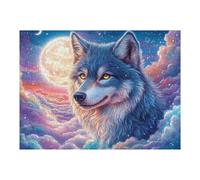 Lobo Gris sobre el Mar de Nubes Puzzle 500 Piezas Cartón Grueso para Toda La Familia Desarrollo Lógica Agilidad Mental Actividad Hacer En Grupo Idea De Regalo 500 PCS
