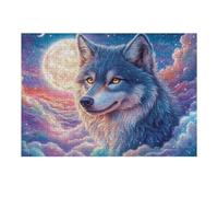Lobo Gris sobre el Mar de Nubes Rompecabezas 300 Piezas Cartón para Adultos Estimulación Cognitiva Mejora Coordinación Ojo-Mano Actividad Compartir Familia 300 PCS