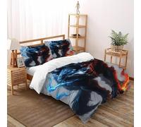 Lobo heterocromático Edredón De Fibra De Doble Capa tótem Animal Suave Y Cómodo Chaqueta De Edredón De Microfibra Impresión 3D Juego De 3 Piezas En La Cama King（220x240cm）