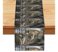 Lobo Impreso,Camino de Mesa de Lino sintético para el hogar, Fiestas, comedores, 33 x 183 cm