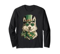 Lobo irlandés con Gafas de Sol de corazón tréboles día de San Patricio Manga Larga