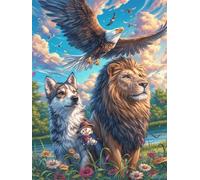 Lobo, león y águila en Cielo mágico Puzzles 500 Piezas Construir Maquetas Detalladas Animal Salvaje Mascota Rompecabezas para Adultos Desafío Intelectual Juguete Educativo 3D Moderno 500 PCS