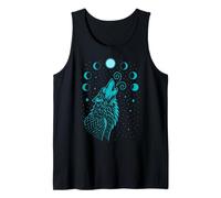 Lobo Luna Fases Lunares Arte místico en Tono Menta Camiseta sin Mangas