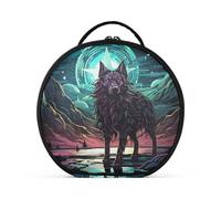 Lobo Luna Verde Bolsa de Maquillaje Organizador de Circular Cosméticos Bolsas Creatividad con Divisor Ajustable para Mujeres