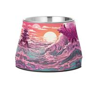 Lobo Mar Ola Rosa Obra De Arte Cuencos para Mascotas Antideslizantes Acero Inoxidable,Apilables para Cachorros