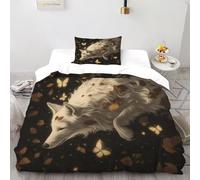 Lobo Mariposa Funda Nordica Algodon 2 Piezas con Impresión En 3D Ethereal ForestAnimal con 1 Fundas De Almohada Single（135x200cm） 100% Microfibra Ropa De Cama