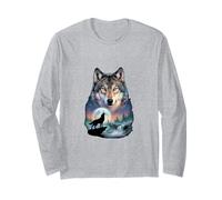 Lobo Místico Aullando a Luna Espíritu Amante Animal Naturaleza Manga Larga