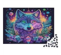 Lobo Místico Colorido Puzzle de 1000 Piezas Papel para Adultos Noche Psicodélica Juego Familiar Relajante Decoración Regalo 52x38cm/1000pcs