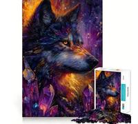 Lobo místico con Cristales, Rompecabezas de 1000 Piezas para Adultos, Regalo, Juego Mental, Juguete para Fortalecer los Lazos Familiares, Corte preciso, Sorpresa de cumpleaños (38x52cm)