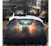 Lobo místico Funda de Edredón Microfibra Suave 3 Piezas Estampado 3D Cierre de Cremallera Oculta con Fundas de Almohada Transpirable Geometría Sagrada Funda Edredon for jóvenes Double（200x200cm）