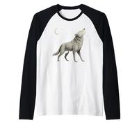 Lobo místico Luna Creciente Aullido Arte Celestial Espiritual Camiseta Manga Raglan