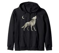 Lobo místico Luna Creciente Aullido Arte Celestial Espiritual Sudadera con Capucha