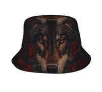 Lobo Místico Y Flor Roja Unisex Sombrero De Pescador Protección UV Bucket Hat Plegable Sombreros De Cubo para Deportes Viaje Senderismo Camping